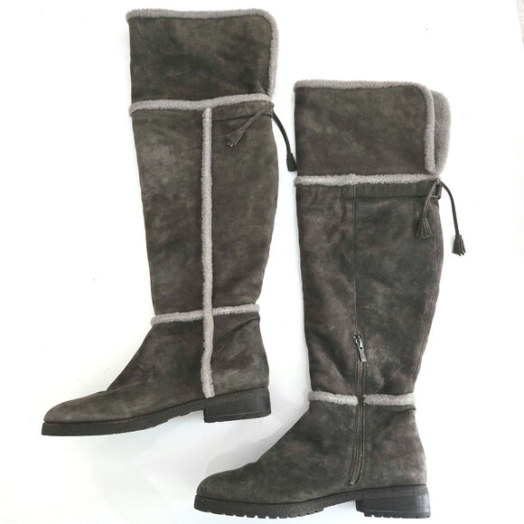 Frye Tamara Over-the-Knee Gray Suede & Shearling Boot, Size 10 - Picture 1 of 14